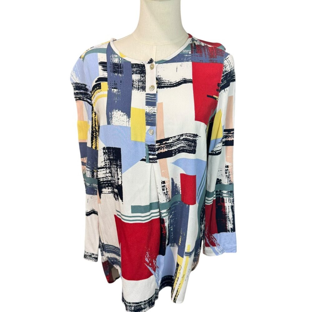 John Mark Abstract Print Button Blouse Size Small - image 4